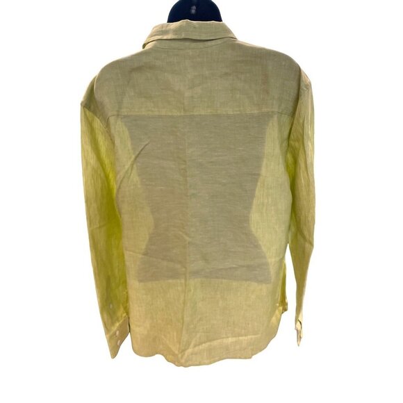 Tommy Bahama Bright Green Linen Long Sleeve Button Down Blouse - Picture 2 of 10